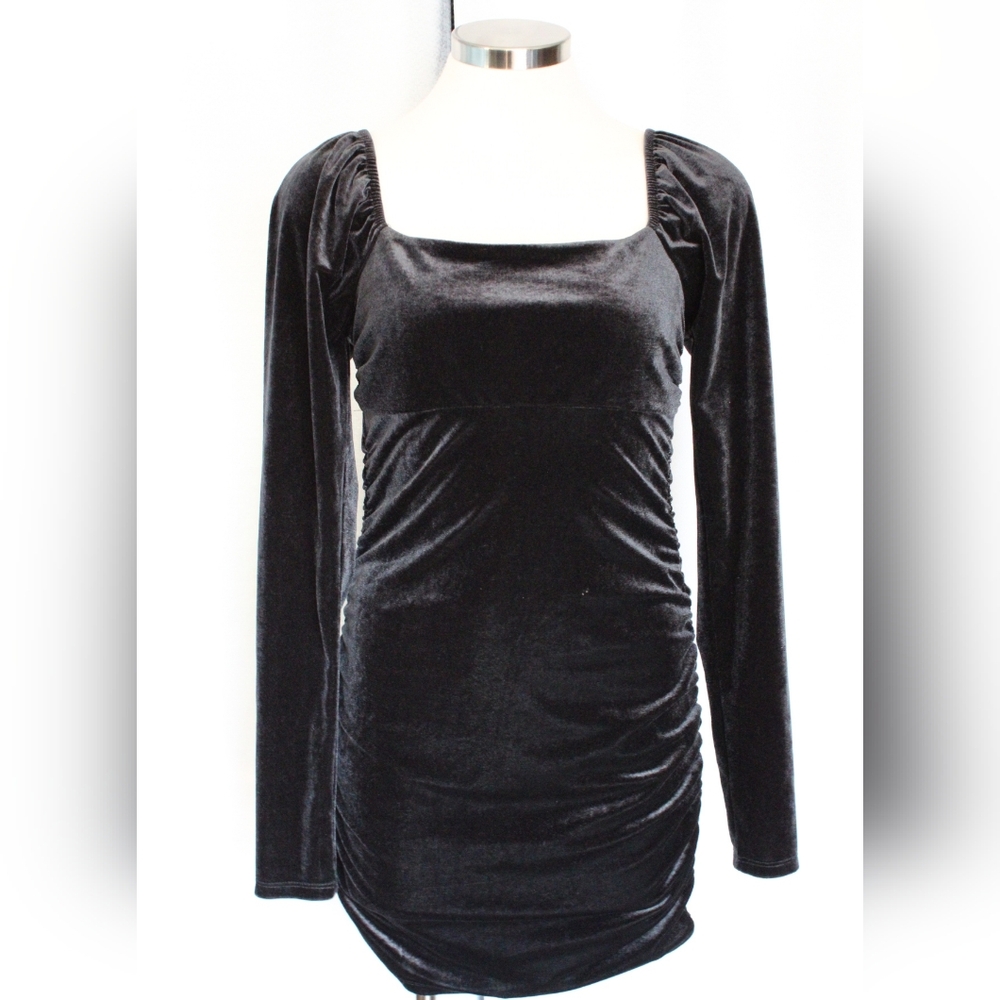 Wild Fable Black Velvet Ruched Bodycon Mini Dress – Size S - Picture 1 of 5